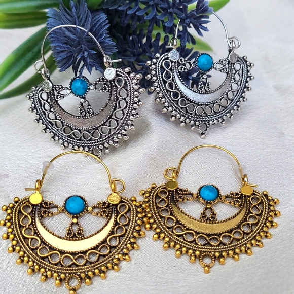 Jewelry - Two Turquoise Basket Weaver Hoop Earrings